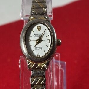 Precision Diamond Womens Watch 19mm Oval Dial Stretch Band New Battery